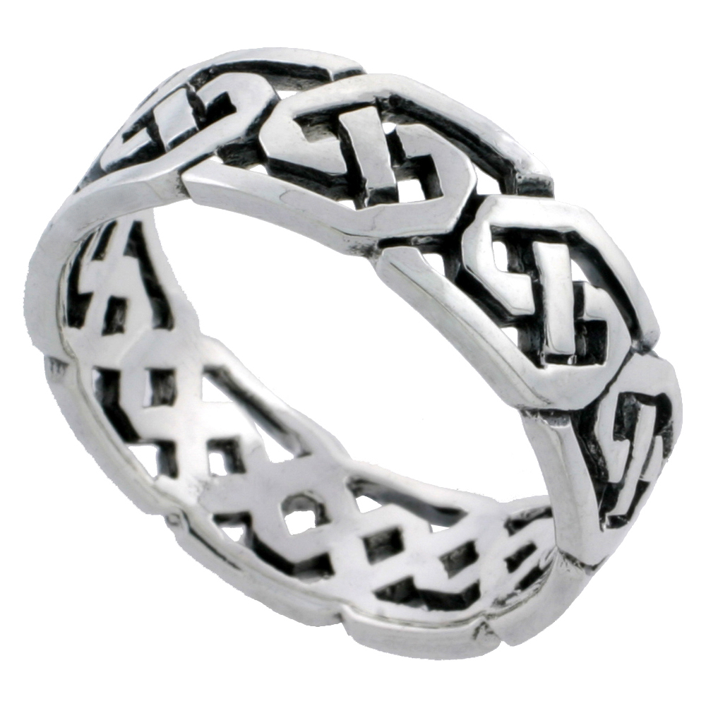 Sterling Silver Celtic Knot Ring Wedding Band Thumb Ring 1/4 inch wide, sizes 6 - 10