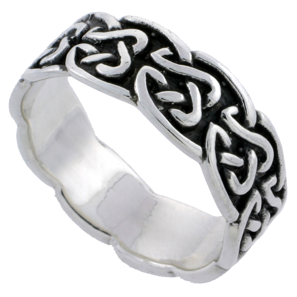 Sterling Silver Celtic Knot Ring Wedding Band Thumb Ring 1/4 inch wide, sizes 6 - 10