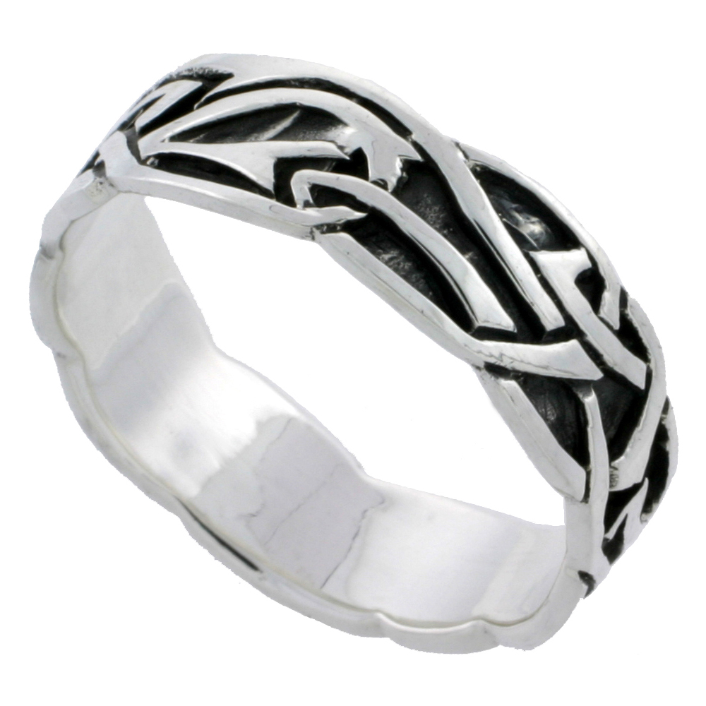 Sterling Silver Celtic Knot Ring Wedding Band Thumb Ring 1/4 inch wide, sizes 6 - 10