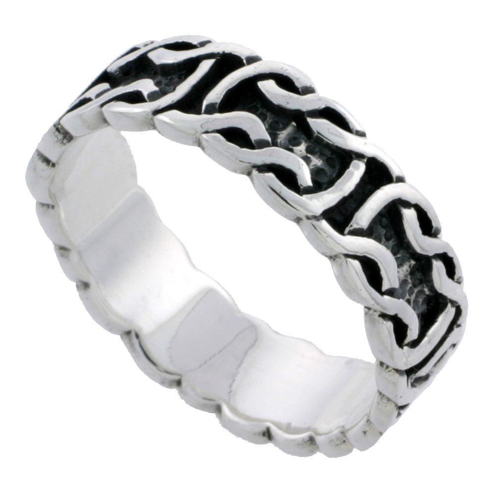 Sterling Silver Celtic Knot Ring Wedding Band Thumb Ring 1/4 inch wide, sizes 6 - 10