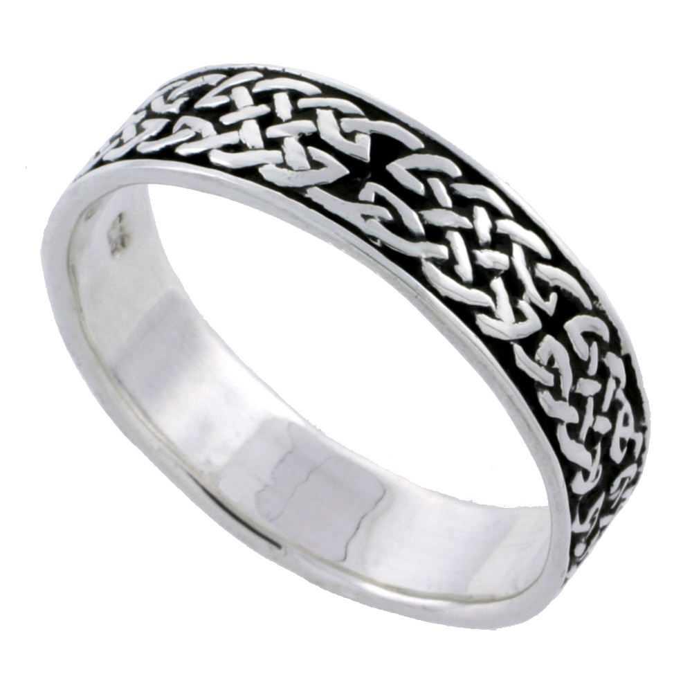 Sterling Silver Celtic Knot Ring Wedding Band Thumb Ring 3/16 inch wide, sizes 6 - 10