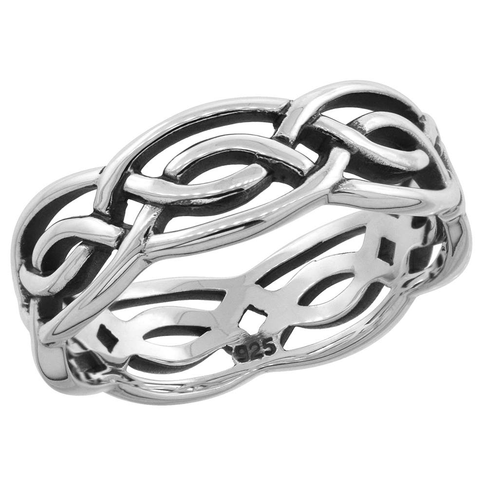 Sterling Silver Celtic Knot Ring Wedding Band Thumb Ring 1/4 inch wide, sizes 6 - 10