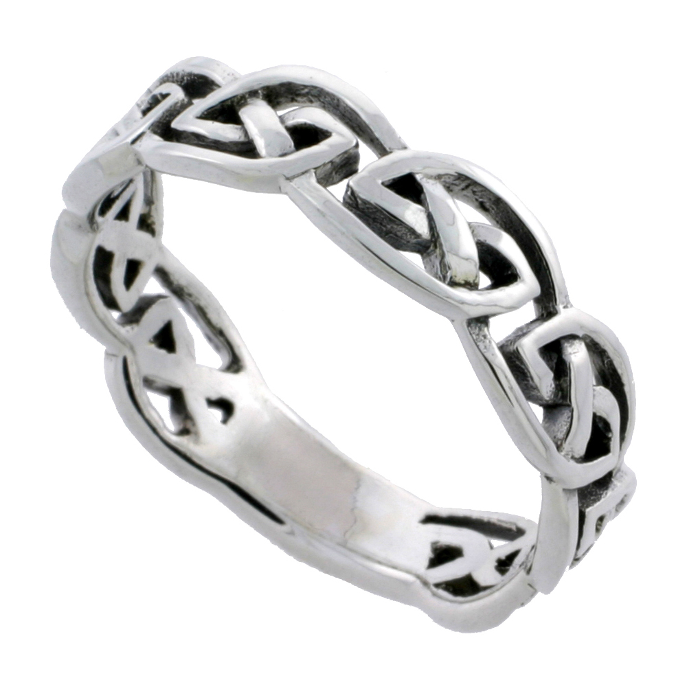 Sterling Silver Celtic Knot Ring Wedding Band Thumb Ring 3/16 inch wide, sizes 6 - 10