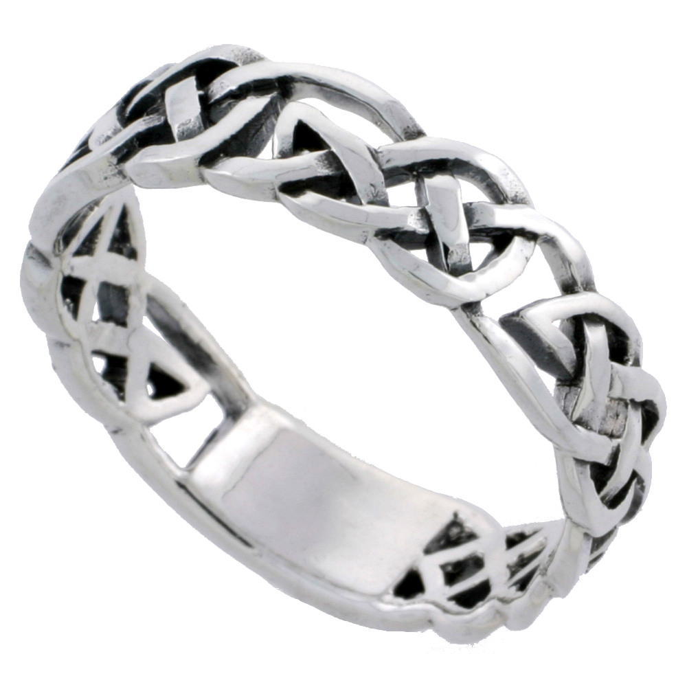 Sterling Silver Celtic Knot Ring Wedding Band Thumb Ring 1/4 inch wide, sizes 6 - 10