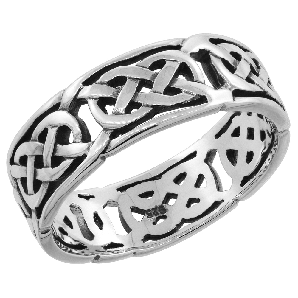 Sterling Silver Celtic Knot Ring Wedding Band Thumb Ring 1/4 inch wide, sizes 6 - 10