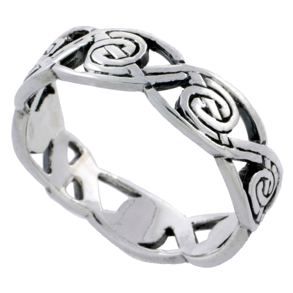 Sterling Silver Swirl Knot Ring Wedding Band Thumb Ring 3/16 inch wide, sizes 6 - 10