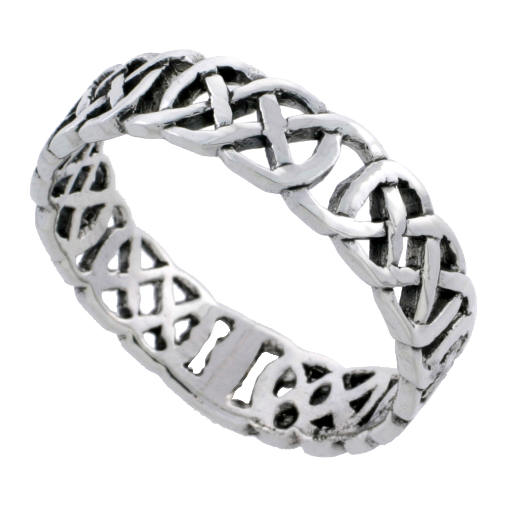 Sterling Silver Celtic Knot Ring Wedding Band Thumb Ring 3/16 inch wide, sizes 6 - 10