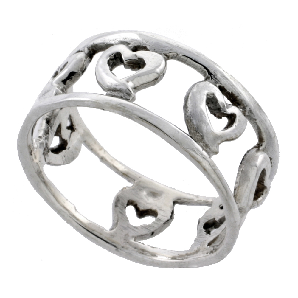Sterling Silver Dainty Hearts Ring 5/16 inch wide, sizes 6 - 10