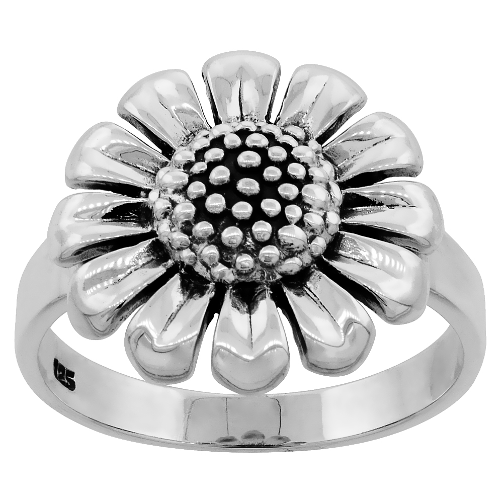 Sterling Silver Sunflower Ring Large 5/8 inch wide, sizes 6 - 10