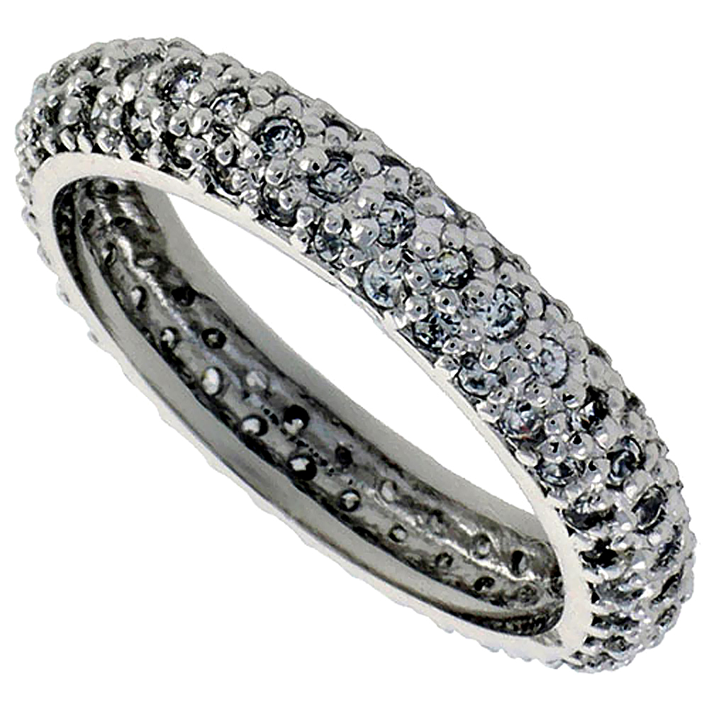 Sterling Silver Cubic Zirconia Eternity Ring Micro Pave Domed 1/8 inch wide, sizes 6 - 9