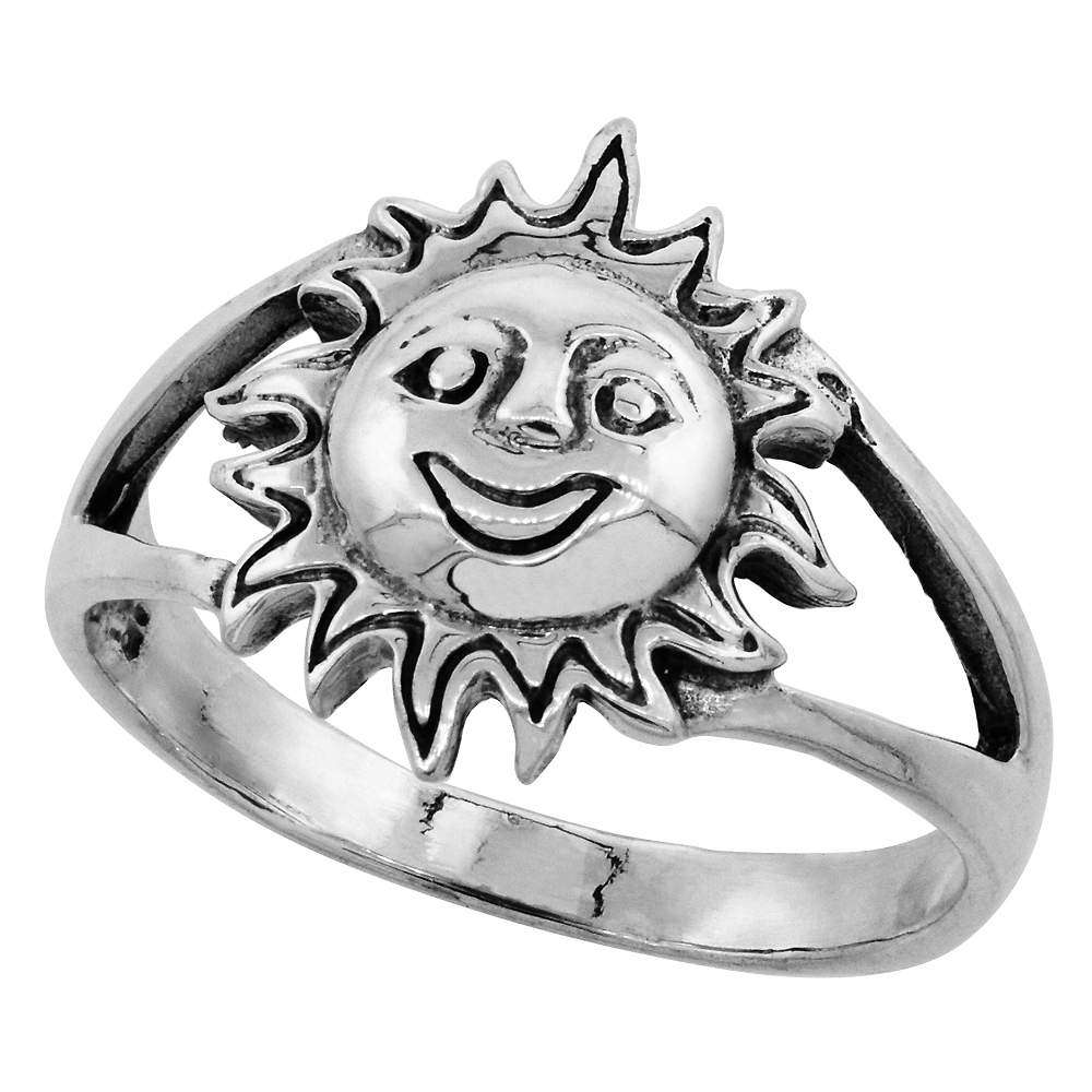Sterling Silver Surya Hindu Sun God Ring 7/16 inch wide, sizes 6 - 10