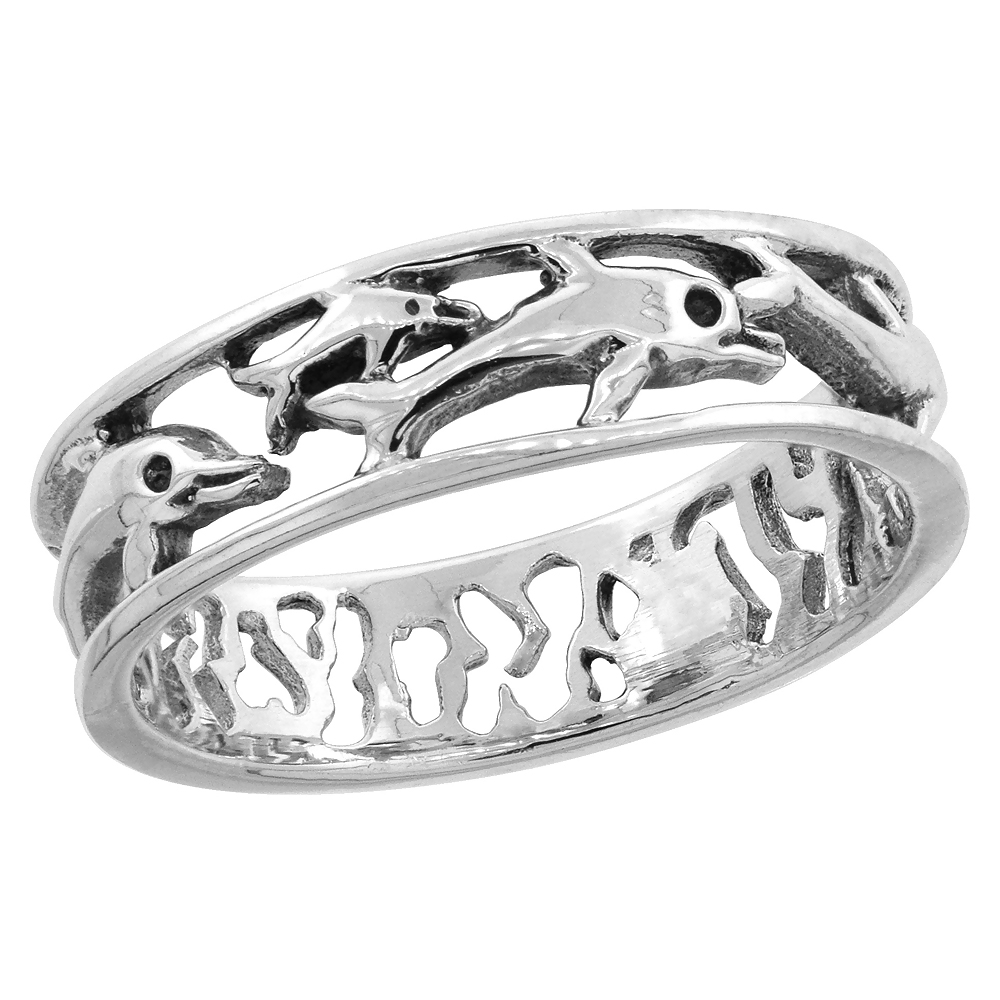 Sterling Silver Dolphins Ring 1/4 inch wide, sizes 6 - 10