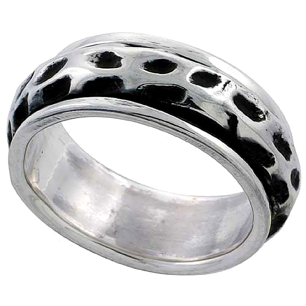 Sterling Silver Freeform Design Spinner Ring 5/16 inch wide