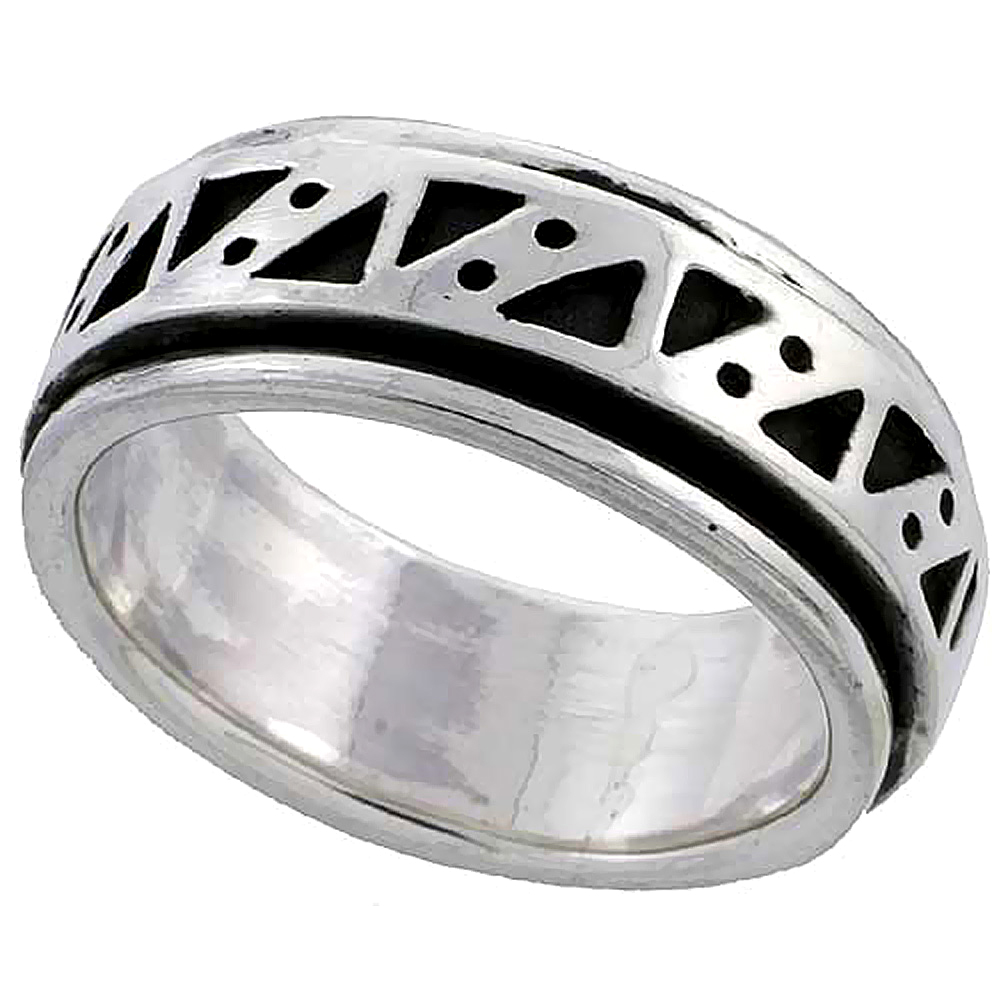 Sterling Silver Southwest Design Spinner Ring 5/16 inch wide