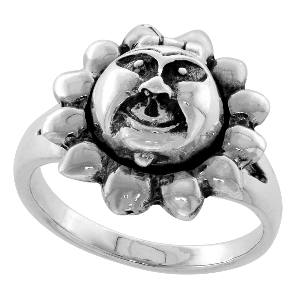 Sterling Silver Sun Poison Ring for Women 3/4 inch wide sizes 6 - 10