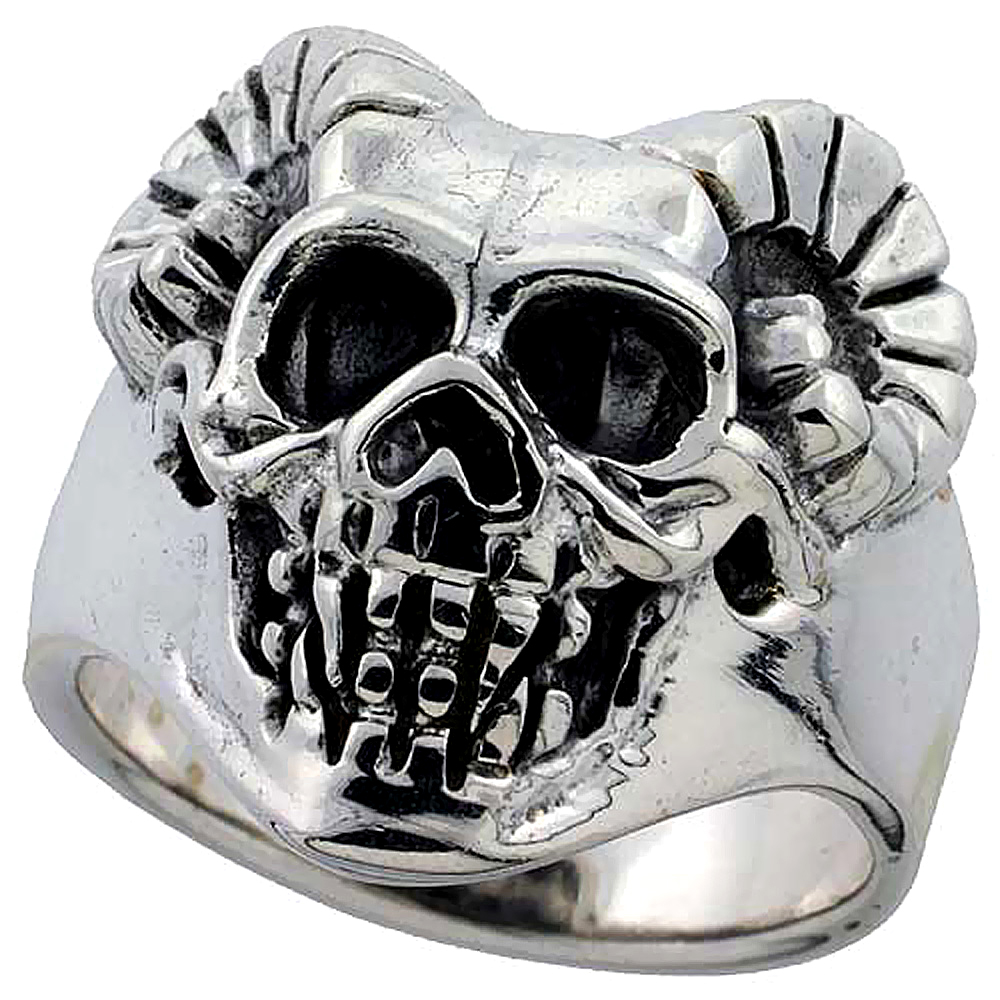 Sterling Silver Skull Ring 1 inch wide, sizes 8 to 14