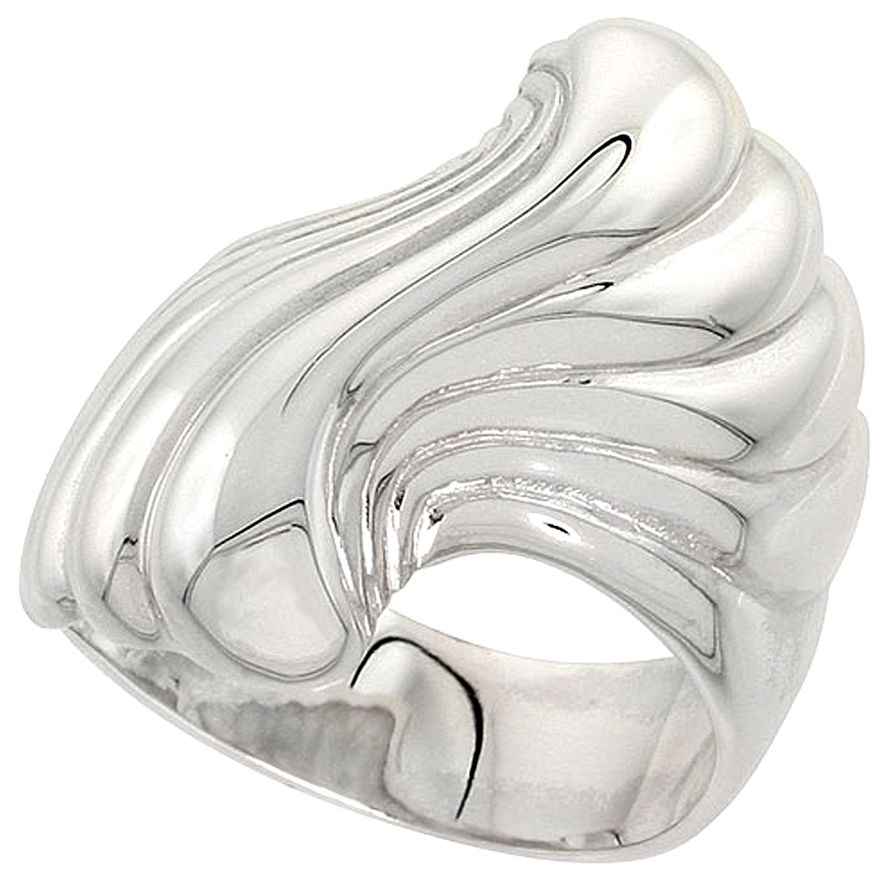 Sterling Silver Fan Ring Flawless finish 1 inch wide, sizes 6 to 10