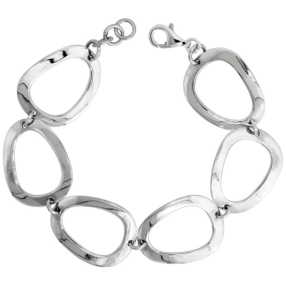 Sterling Silver Stampato Oval Link Bracelet, 13/16" (21 mm) wide