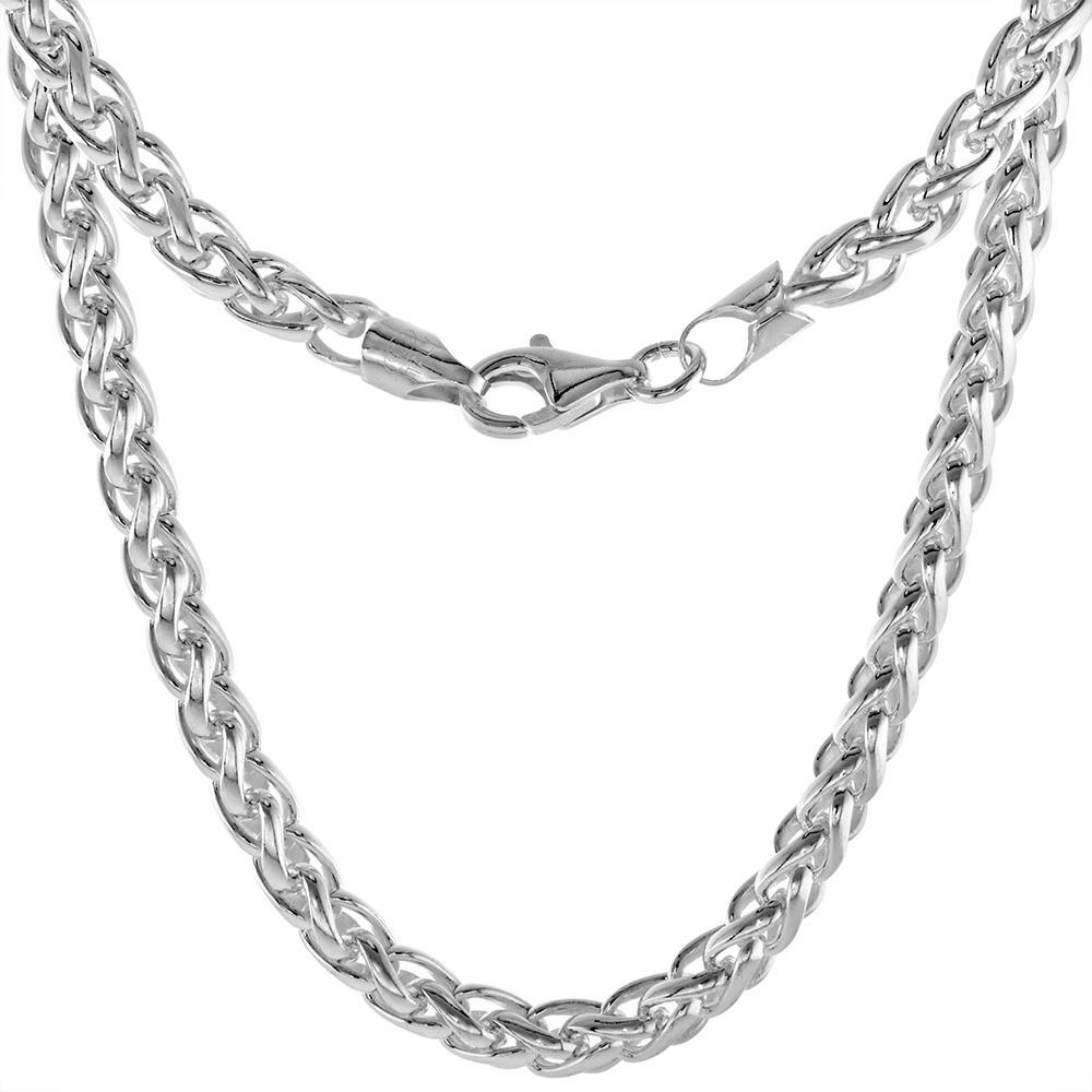 Sterling Silver Spiga Wheat Chain Necklaces &amp; Bracelets 4.5mm Half Round Nickel Free Italy, 7-30 inch