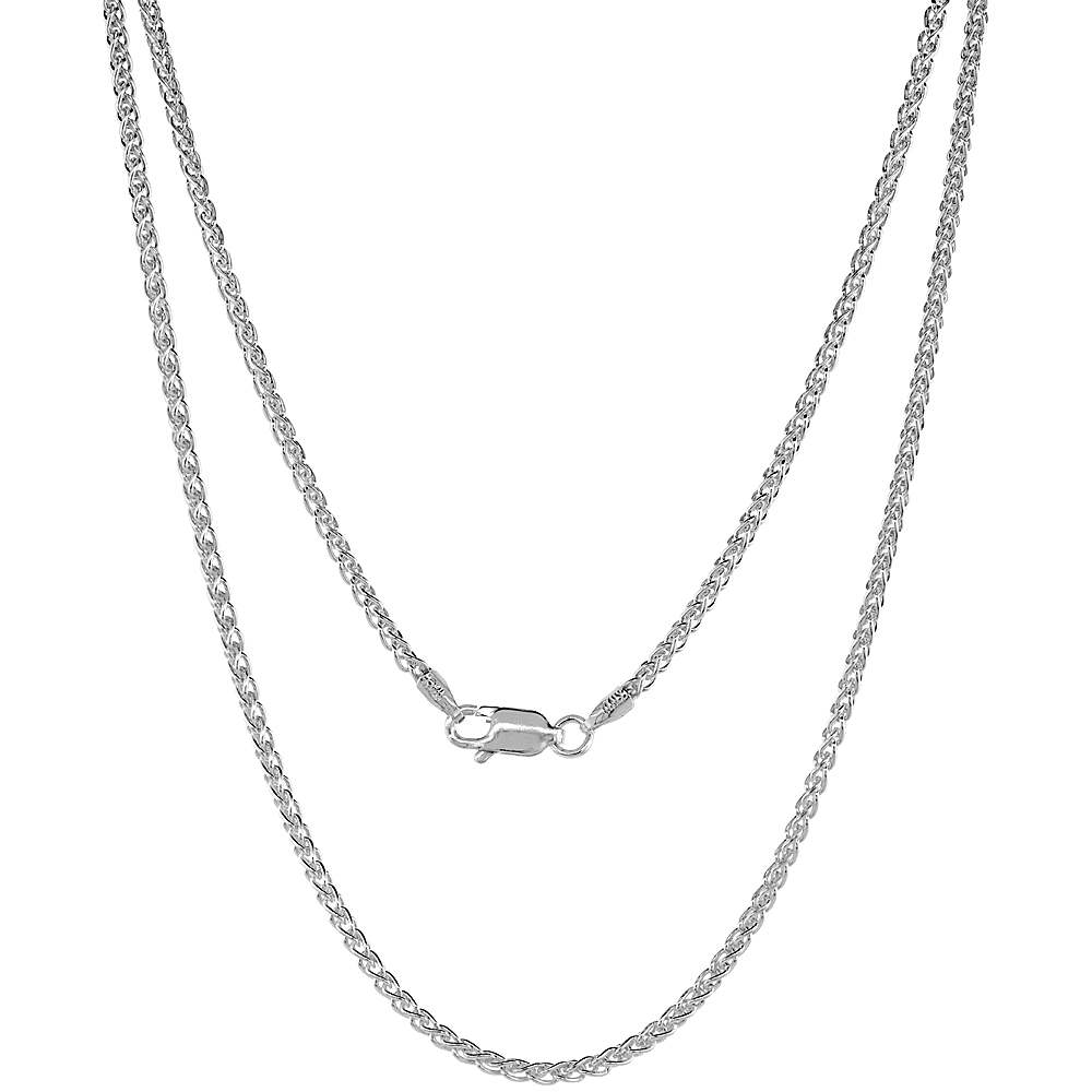 Sterling Silver Spiga Wheat Chain Necklaces &amp; Bracelets 2mm Nickel Free Italy, sizes 7 - 30 inch