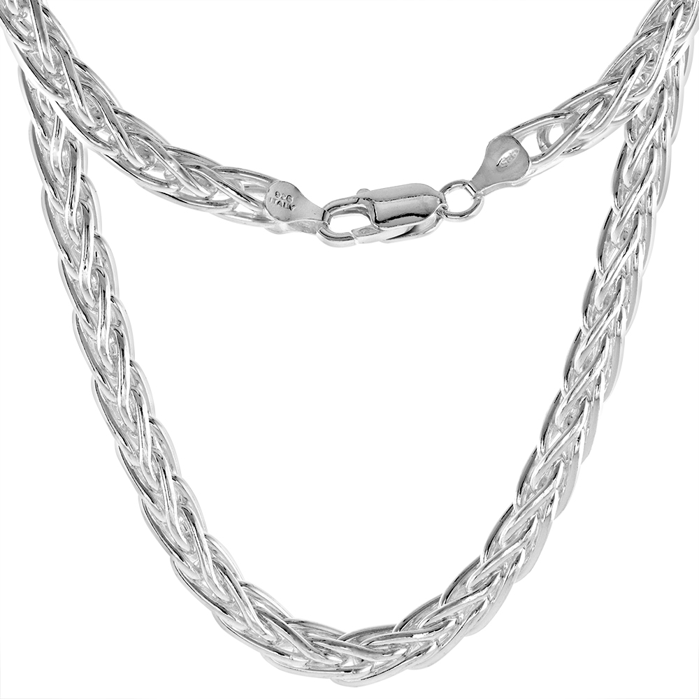 Sterling Silver 6.5mm Thick Spiga Wheat Chain Necklaces &amp; Bracelets Nickel Free Italy, 7-30 inch