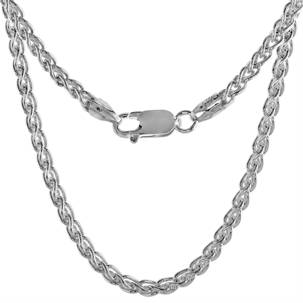 Sterling Silver Spiga Wheat Chain Necklaces & Bracelets 3mm Nickel Free Italy, sizes 7 - 30 inch
