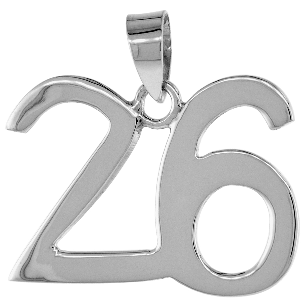 Sterling Silver Number 26 Pendant for Jersey Numbers & Recovery High Polish 3/4 inch