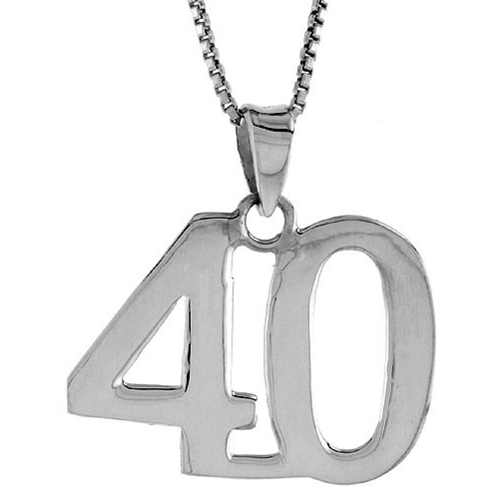 Sterling Silver Number 40 Necklace for Jersey Numbers & Recovery High Polish 3/4 inch, 2mm Curb Chain