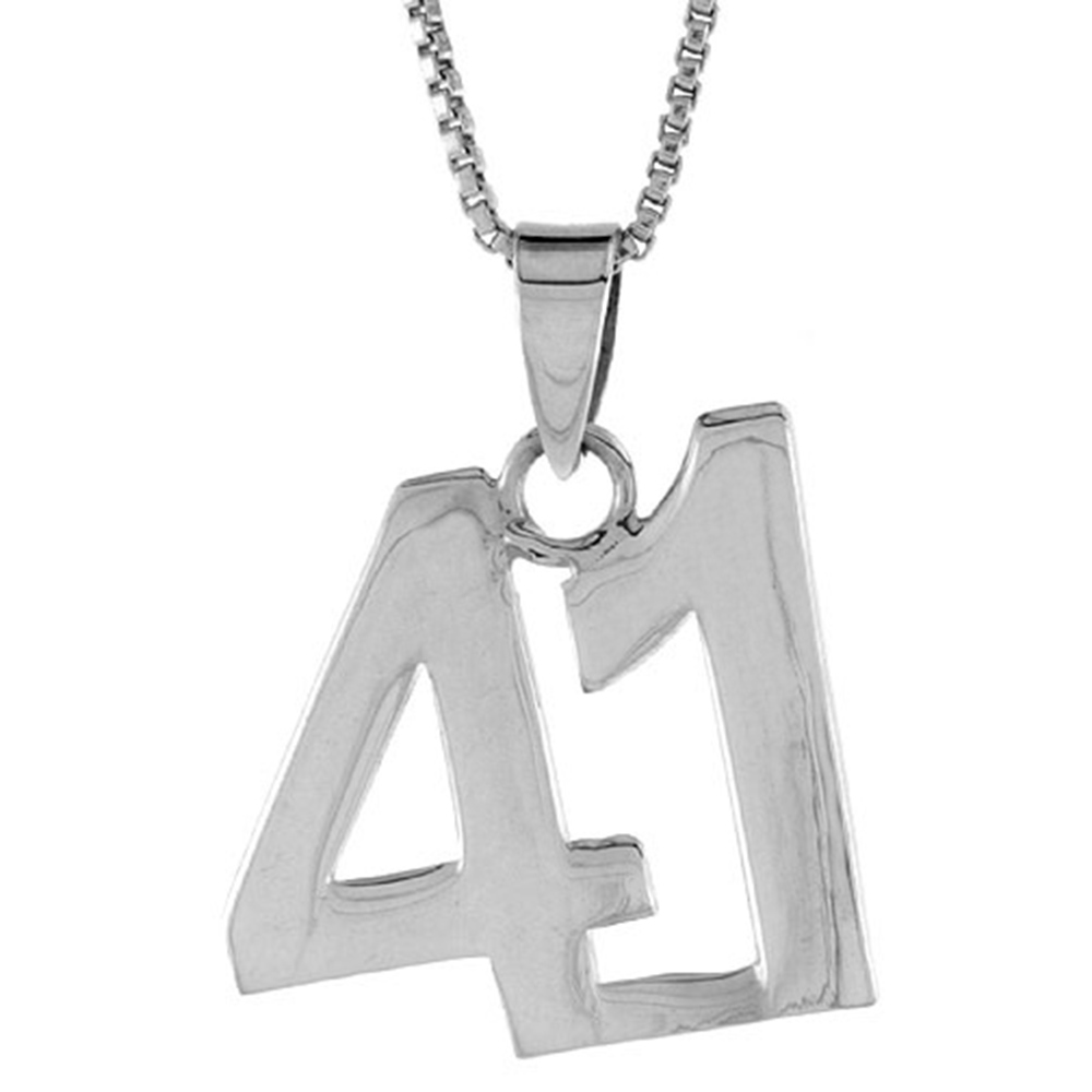 Sterling Silver Number 41 Necklace for Jersey Numbers &amp; Recovery High Polish 3/4 inch, 2mm Curb Chain
