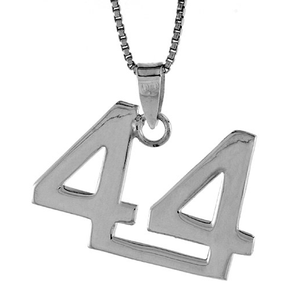 Sterling Silver Number 44 Necklace for Jersey Numbers &amp; Recovery High Polish 3/4 inch, 2mm Curb Chain