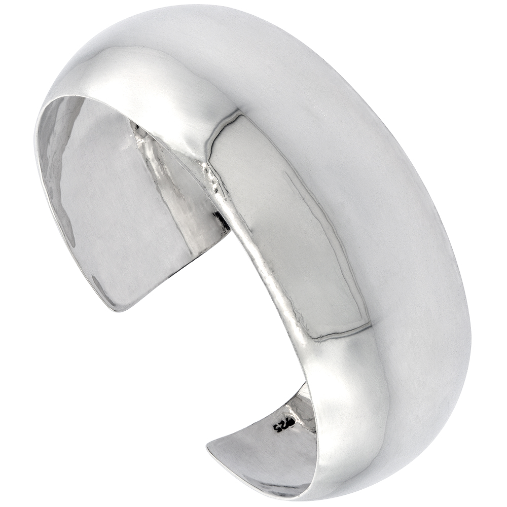 Sterling Silver Cuff Bracelet Plain Domed 1 inch wide Polished Handmade for women