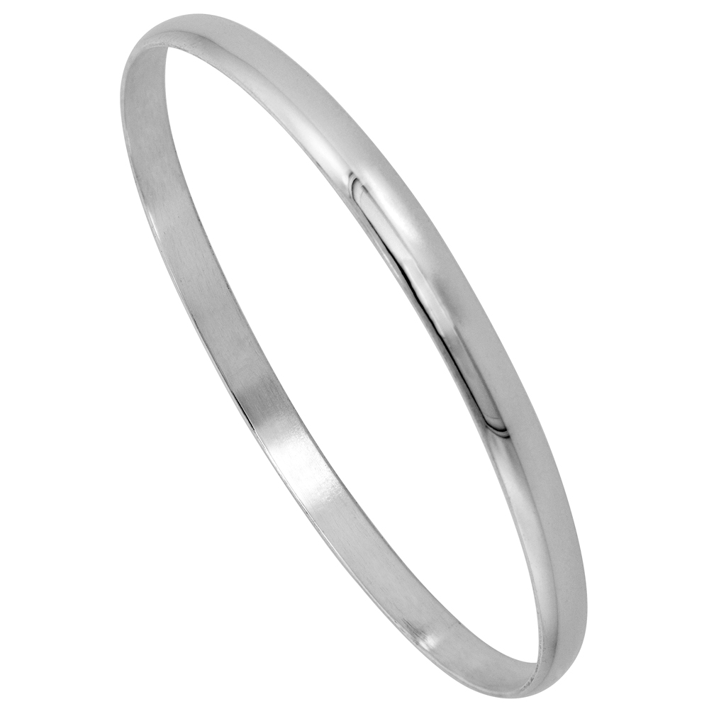 Sterling Silver Bangle Bracelet Slip-On Stackable Domed 5 mm Handmade, 7 inch