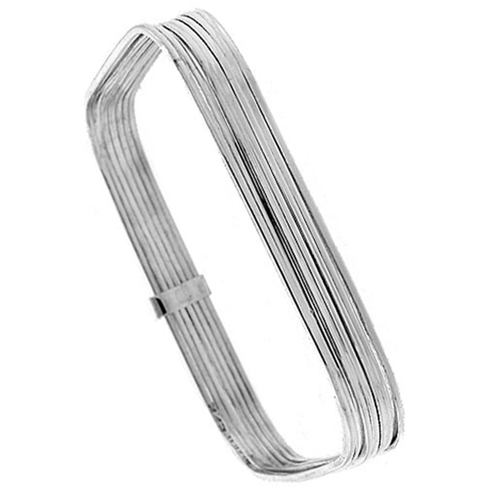 Sterling Silver 7-day Bangle Bracelet Square Shape Slip on Handmade Junior