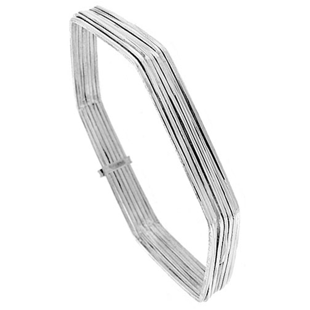 Sterling Silver 7-day Bangle Bracelet Hexagon Shape Handmade 8 inch