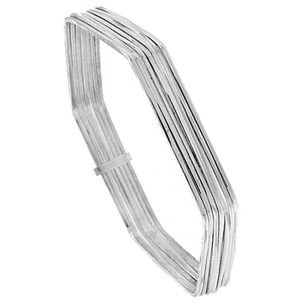 Sterling Silver 7-day Bangle Bracelet Hexagon Shape Handmade 7 inch