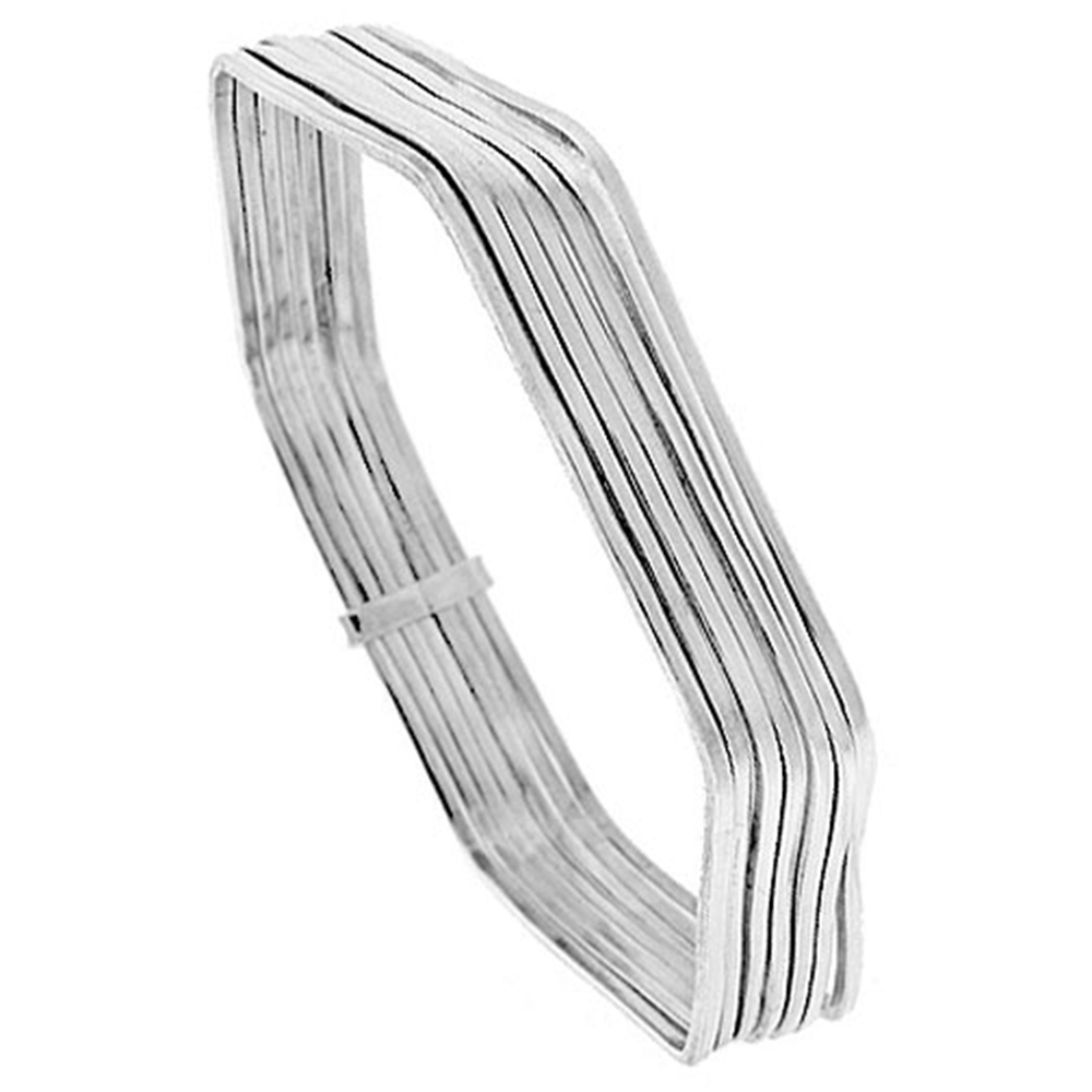 Sterling Silver 7-day Bangle Bracelet Hexagon Shape Handmade Small