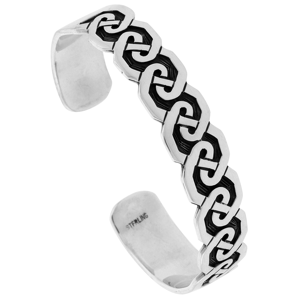 Sterling Silver Celtic Knot Cuff Bracelet Hexagon Handmade 7.25 inch