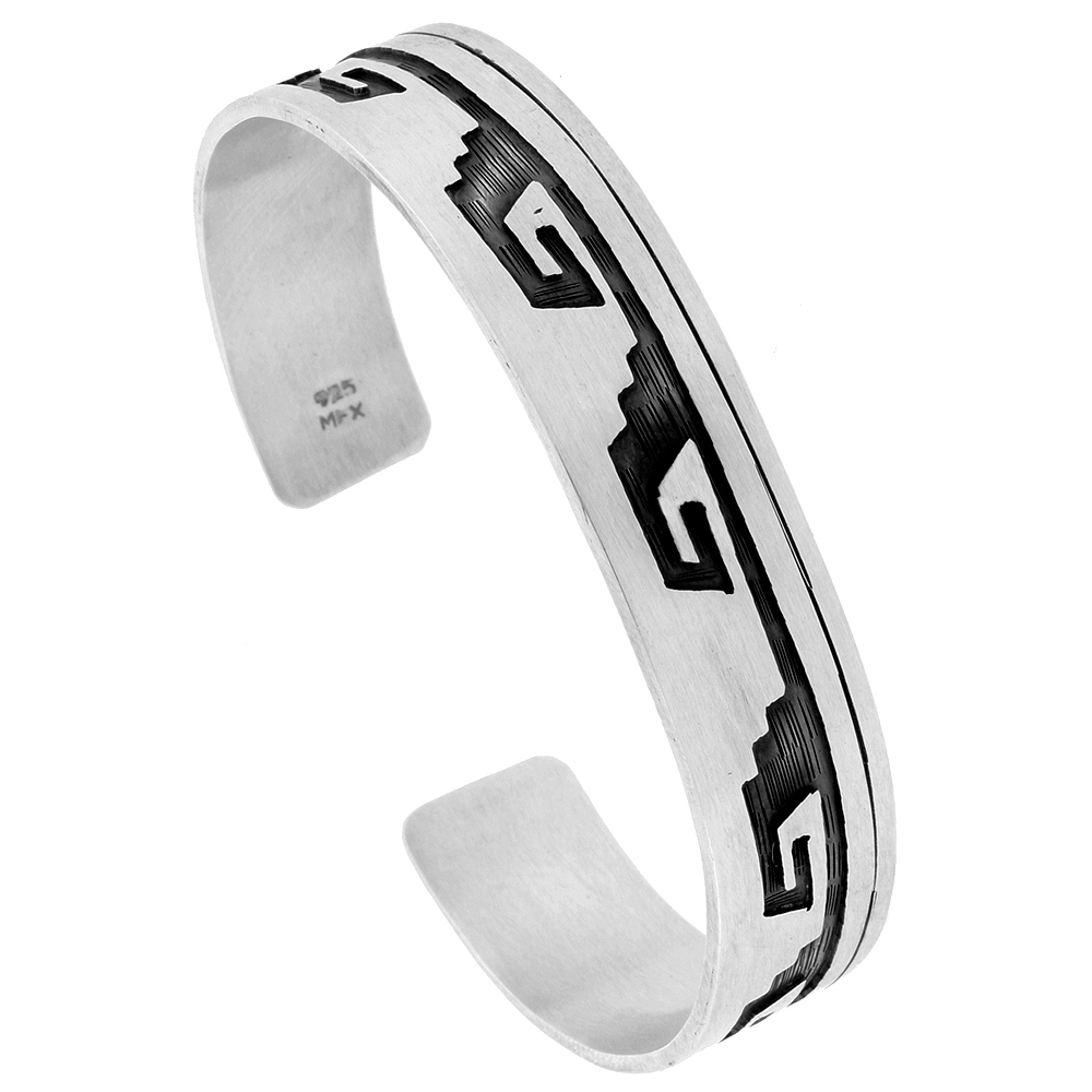 Sterling Silver Greek Key Pattern Cuff Bracelet Southwestern Hopi Design Handmade 7.25 inch