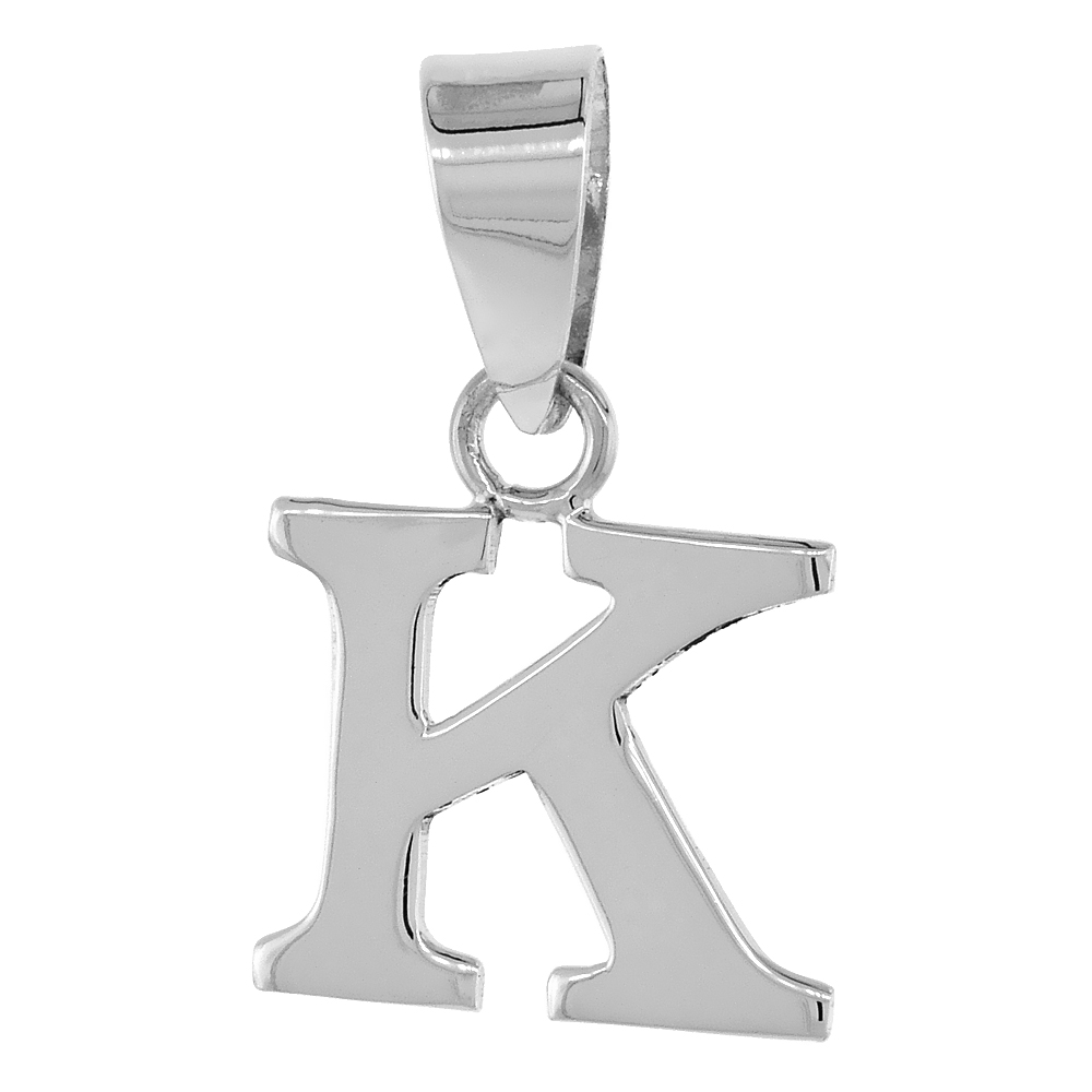 1/2 Inch Small Sterling Silver Block Initial K Necklace Alphabet Letters High Polished, 16-30 inch 0.8mm Box_Chain