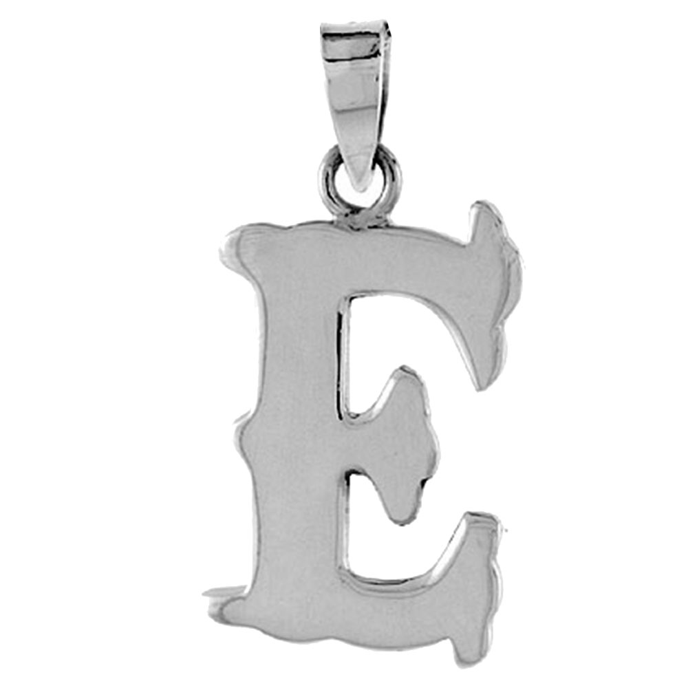 3/4 inch Sterling Silver Block Initial R Necklace Alphabet Letters High Polished 16-30 inch 2mm Curb Chain 