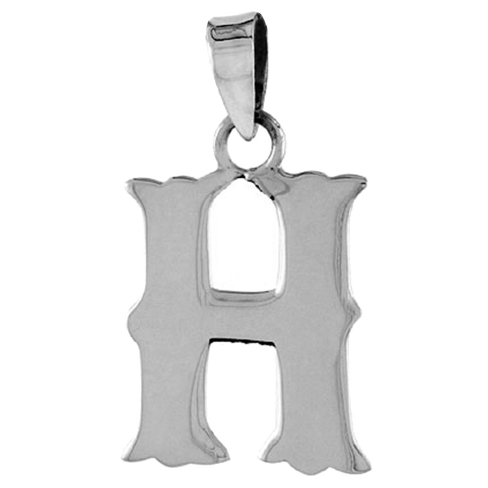 3/4 inch Sterling Silver Block Initial H Necklace Alphabet Letters High Polished, 16-30 inch 2mm Curb Chain