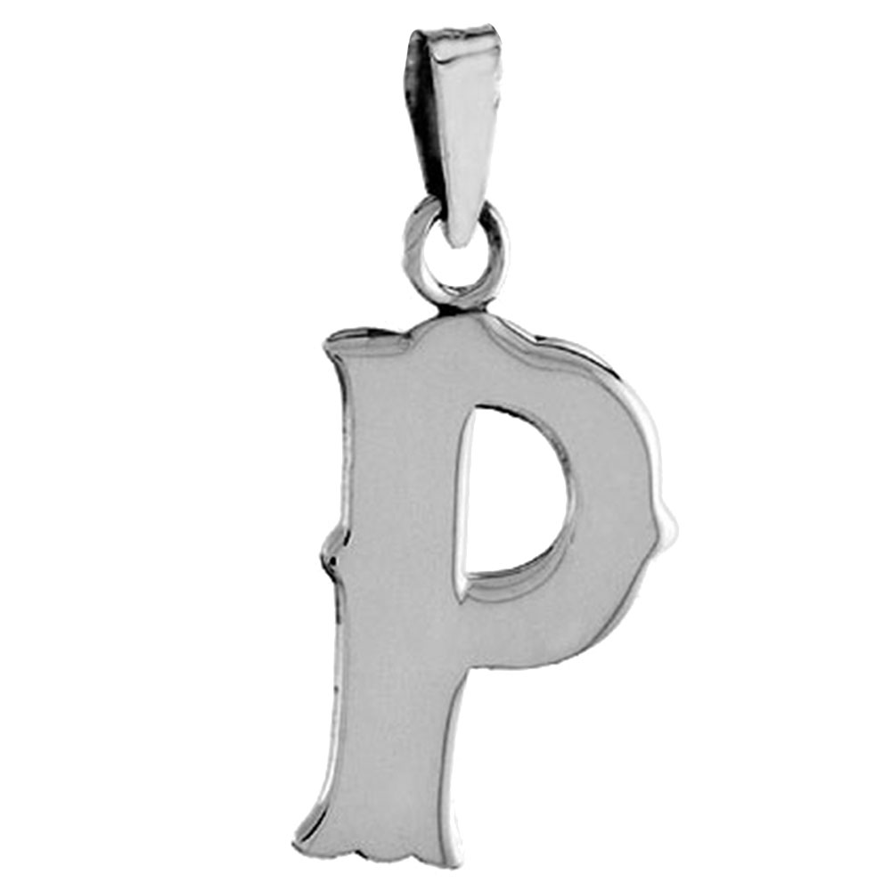 3/4 inch Sterling Silver Block Initial P Necklace Alphabet Letters High Polished, 16-30 inch 2mm Curb Chain