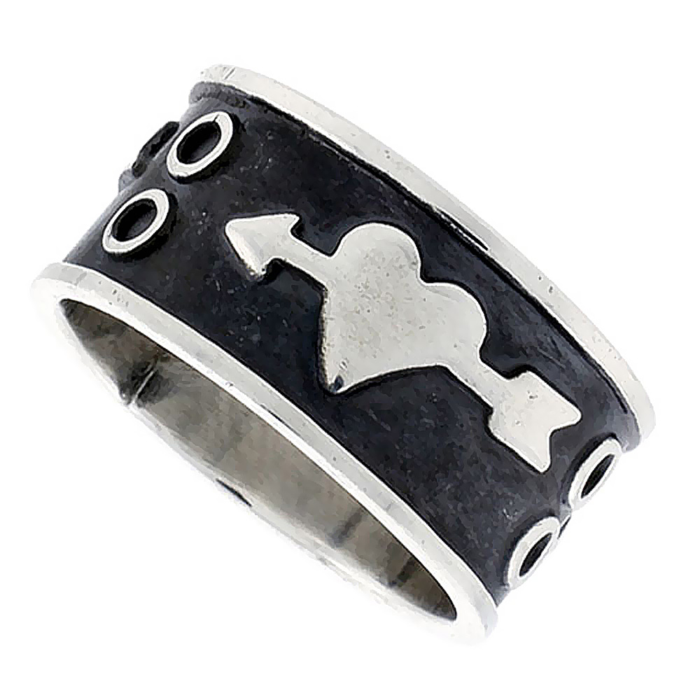 Sterling Silver Heart and Arrow Ring for Men Southwestern Design Handmade 1/2 inch wide sizes 6-13