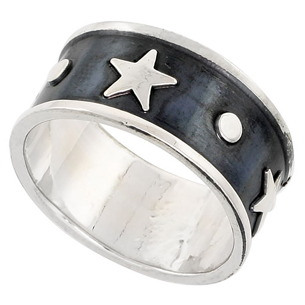 Sterling Silver Star Ring for Men Southwestern Design Handmade 1/2 inch wide sizes 6-13