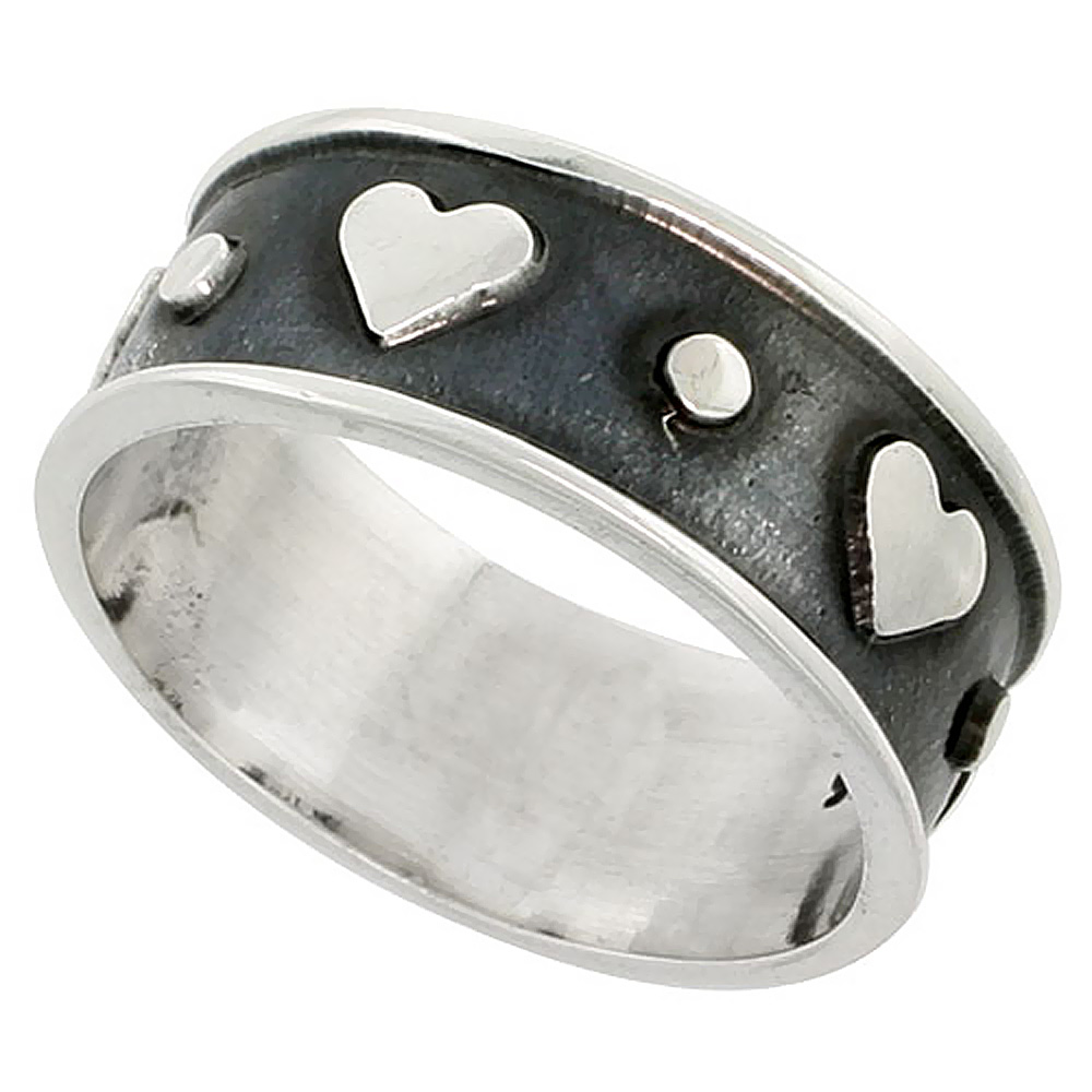 Sterling Silver Heart Ring for Men Southwestern Design Handmade 3/8 inch sizes 8-13