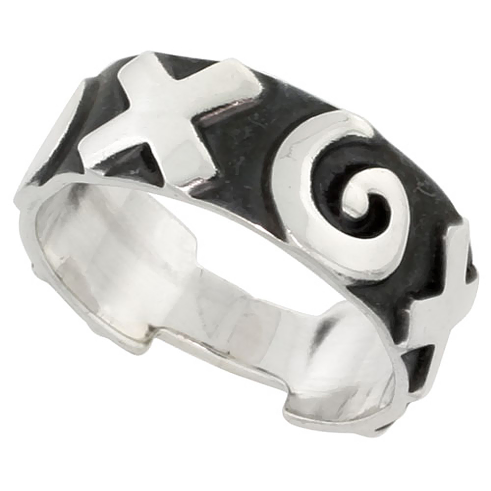 Sterling Silver Ring for Men Southwestern Design Hugs and Kisses Pattern 3/8 inch wide sizes 6-13