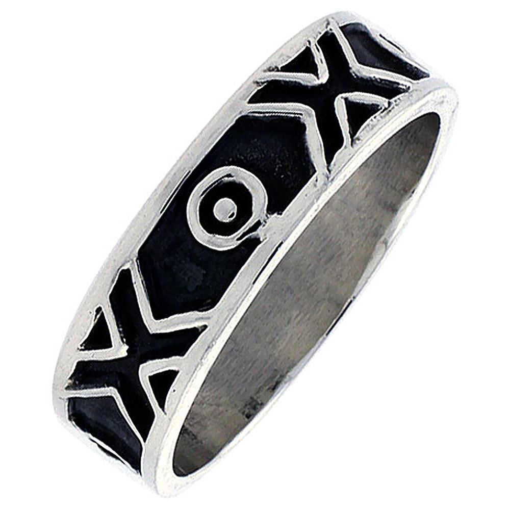 Sterling Silver Native American Navajo Pattern Ring for Men Southwestern Design Handmade 1/4 inch wide sizes 7-13