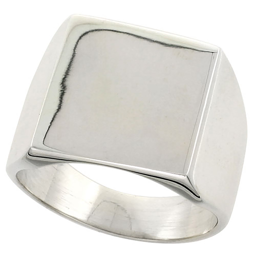 Sterling Silver Signet Ring for Men Large Square Solid Back Handmade 3/4 inch, sizes 6 - 13