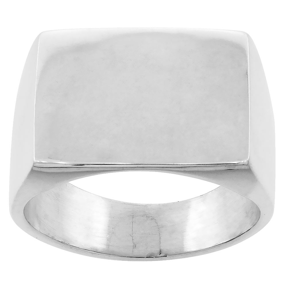 Sterling Silver Signet Ring for Men Square Solid Back Handmade 3/4 inch, sizes 9 - 13