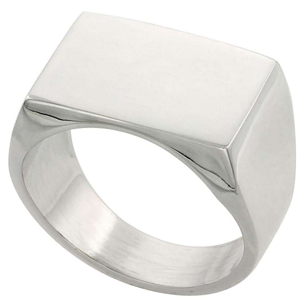 Sterling Silver Signet Ring for Men Rectangular Solid Back Handmade 3/4 inch, sizes 9 - 13 